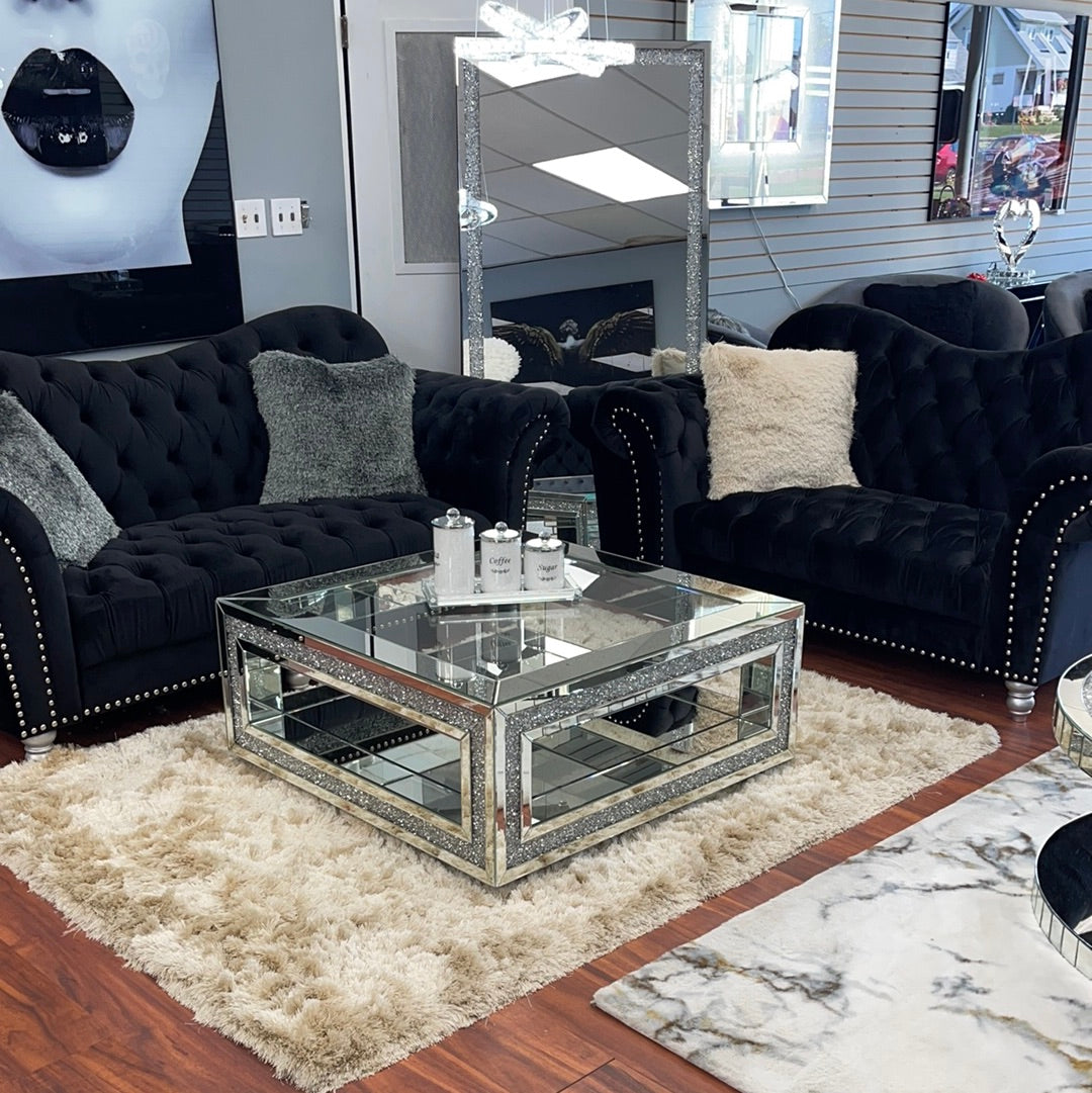 Mirrored Coffee Table with Crushed Diamonds