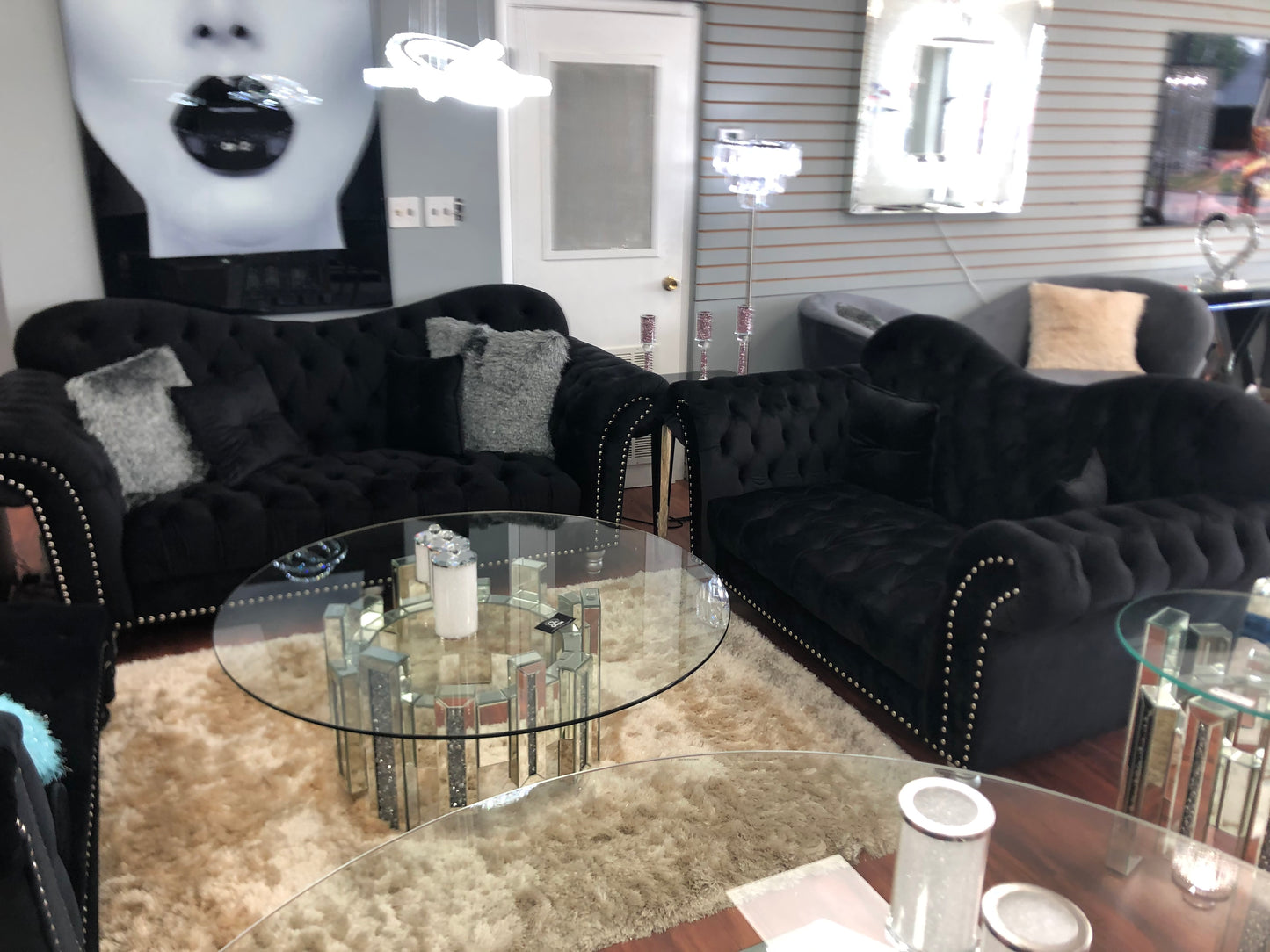 Glam Black Tufted Sofa & Loveseat Set