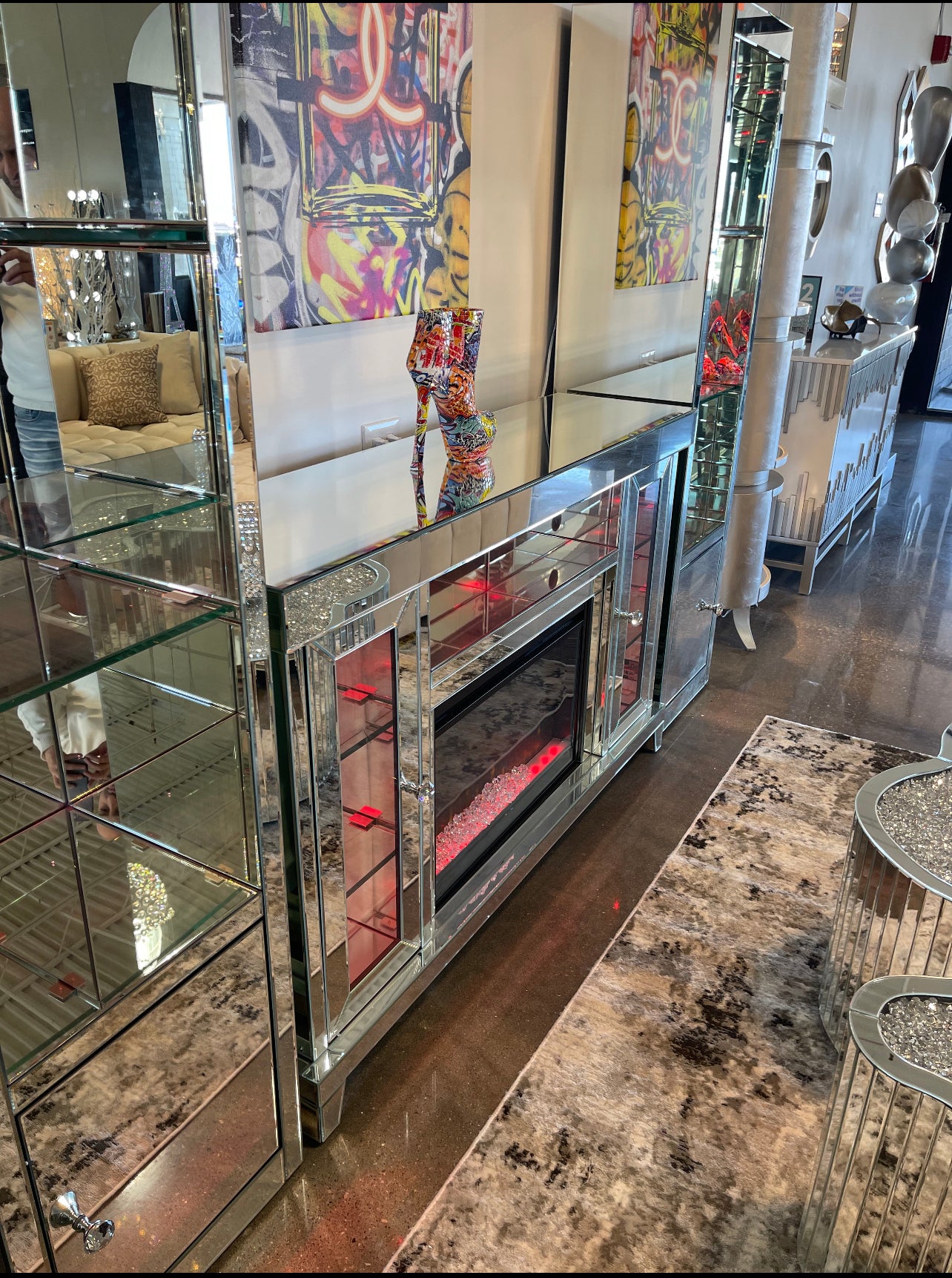 OHIO Mirrored Electric Fireplace