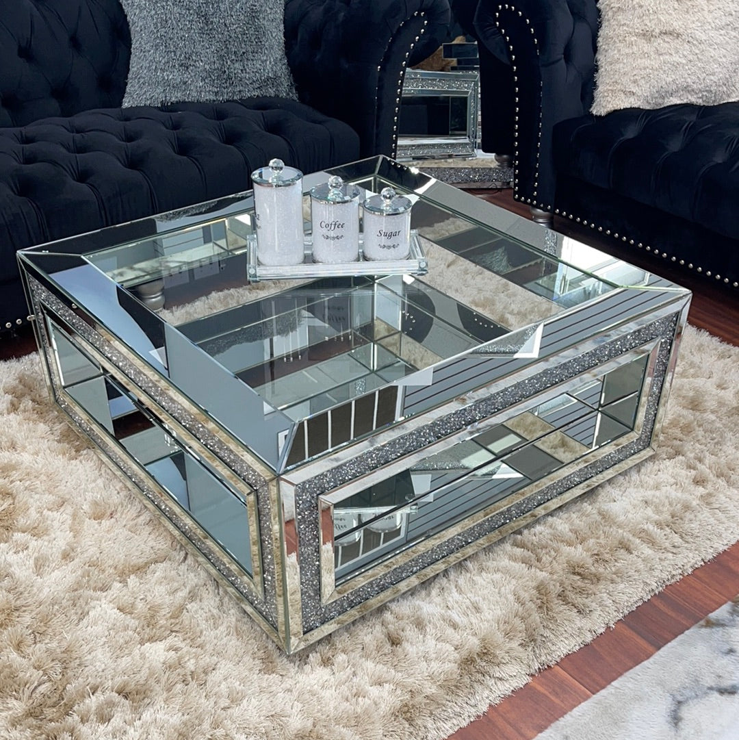 Mirrored Coffee Table with Crushed Diamonds