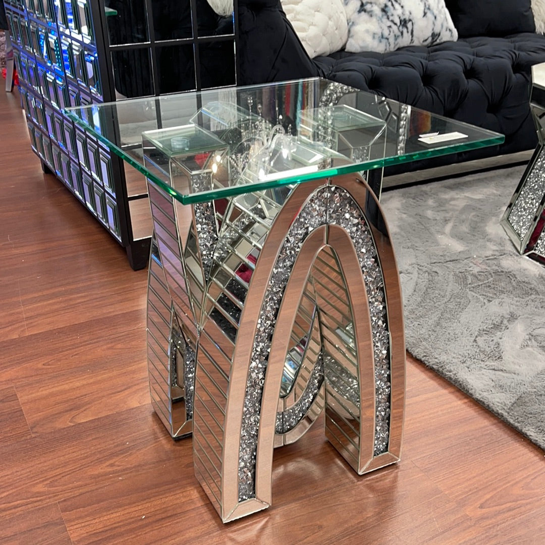 Glam Diamond Encrusted Mirrored End Table