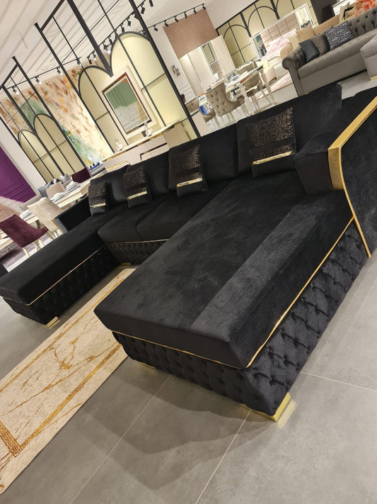 Black & Gold Velvet Double Chaise Sectional